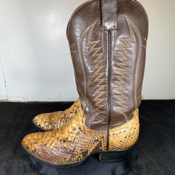 Vintage Men's Pre-Owned Exotic Python Snake Cowboy Boots, Made in Mexico, Sz. 10 - Picture 4 of 10